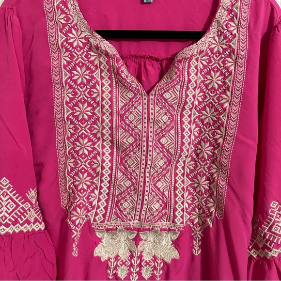 April Sky Fuchsia Embroidered Bell Sleeve Blouse - Picture 4 of 7